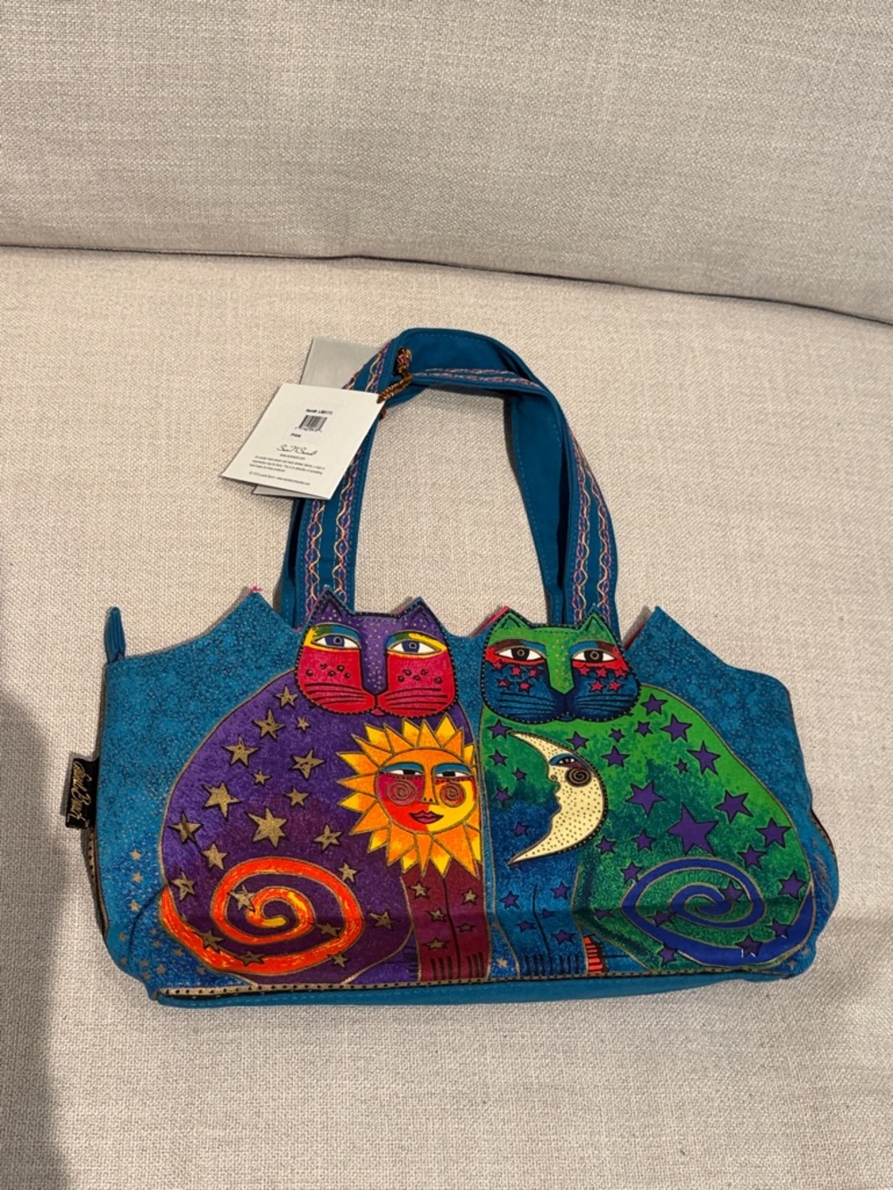 Laurel Burch Teal Multi Sun & Moon Double Cat Shoulder Bag - Picture 3 of 7